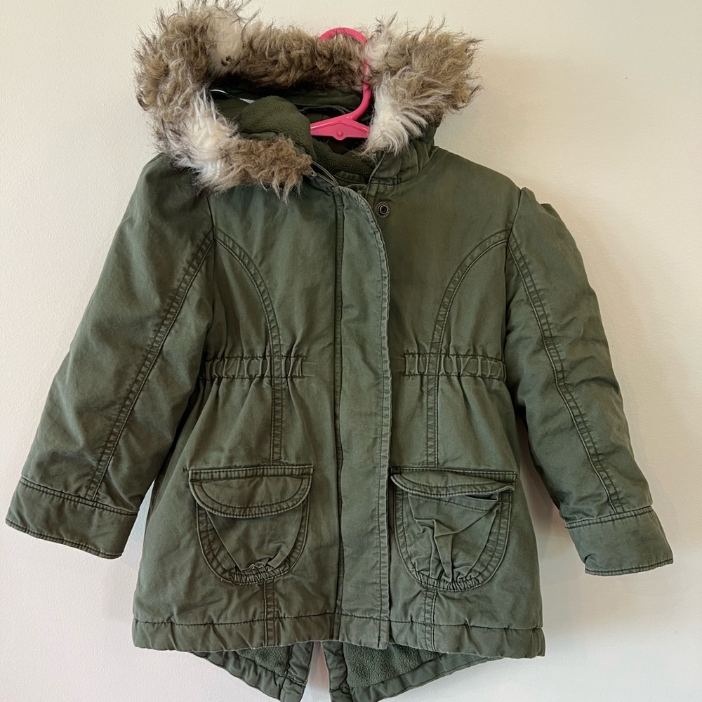 4T Hunter Green Old Navy Winter Coat with Fur Trim